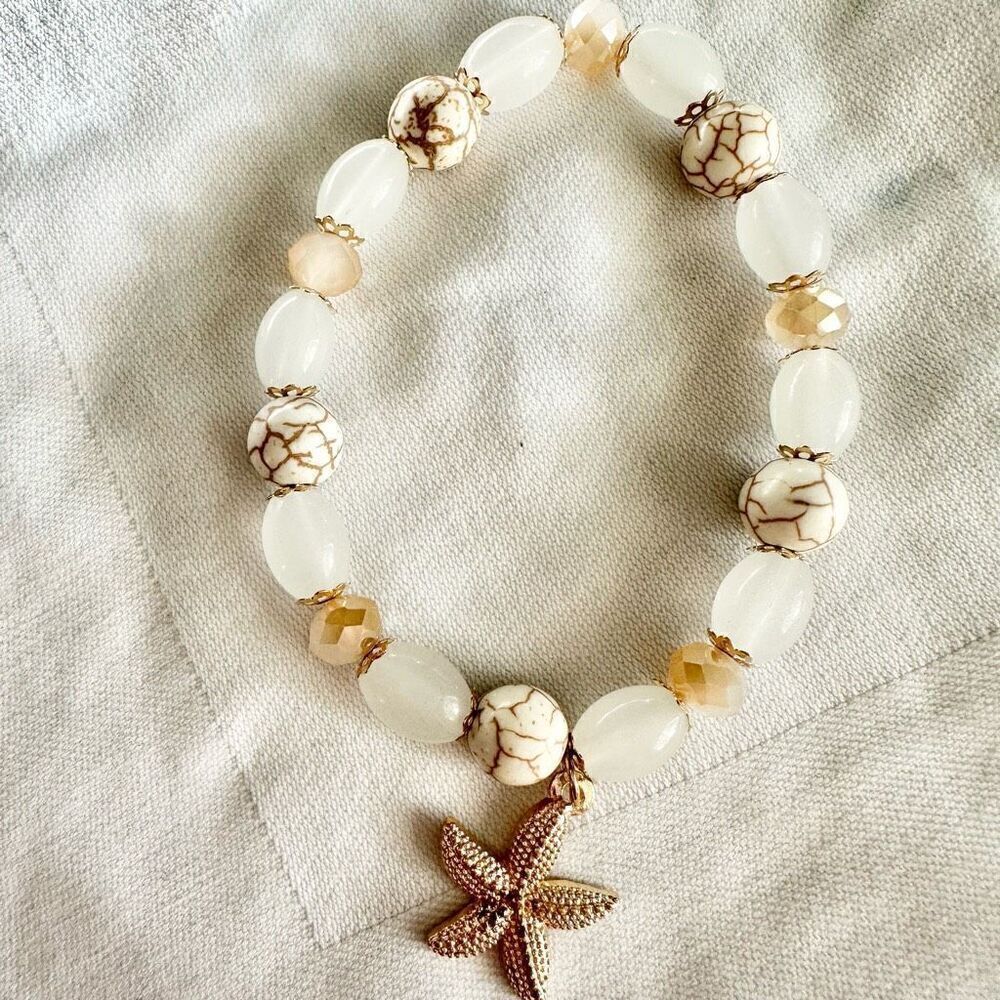Mermaid white and gold beaded starfish bracelet